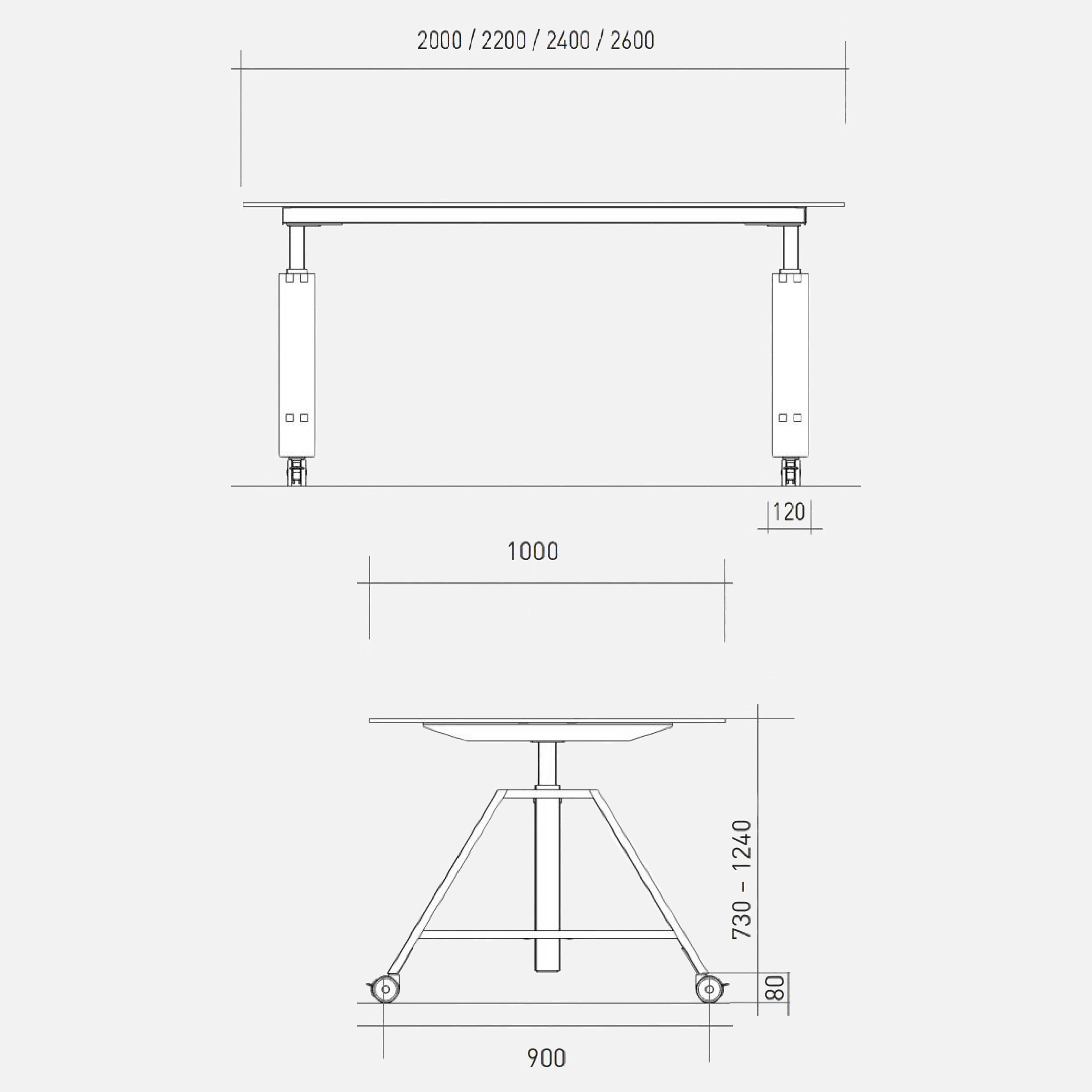 Desk with wheels - project table motu A Plus